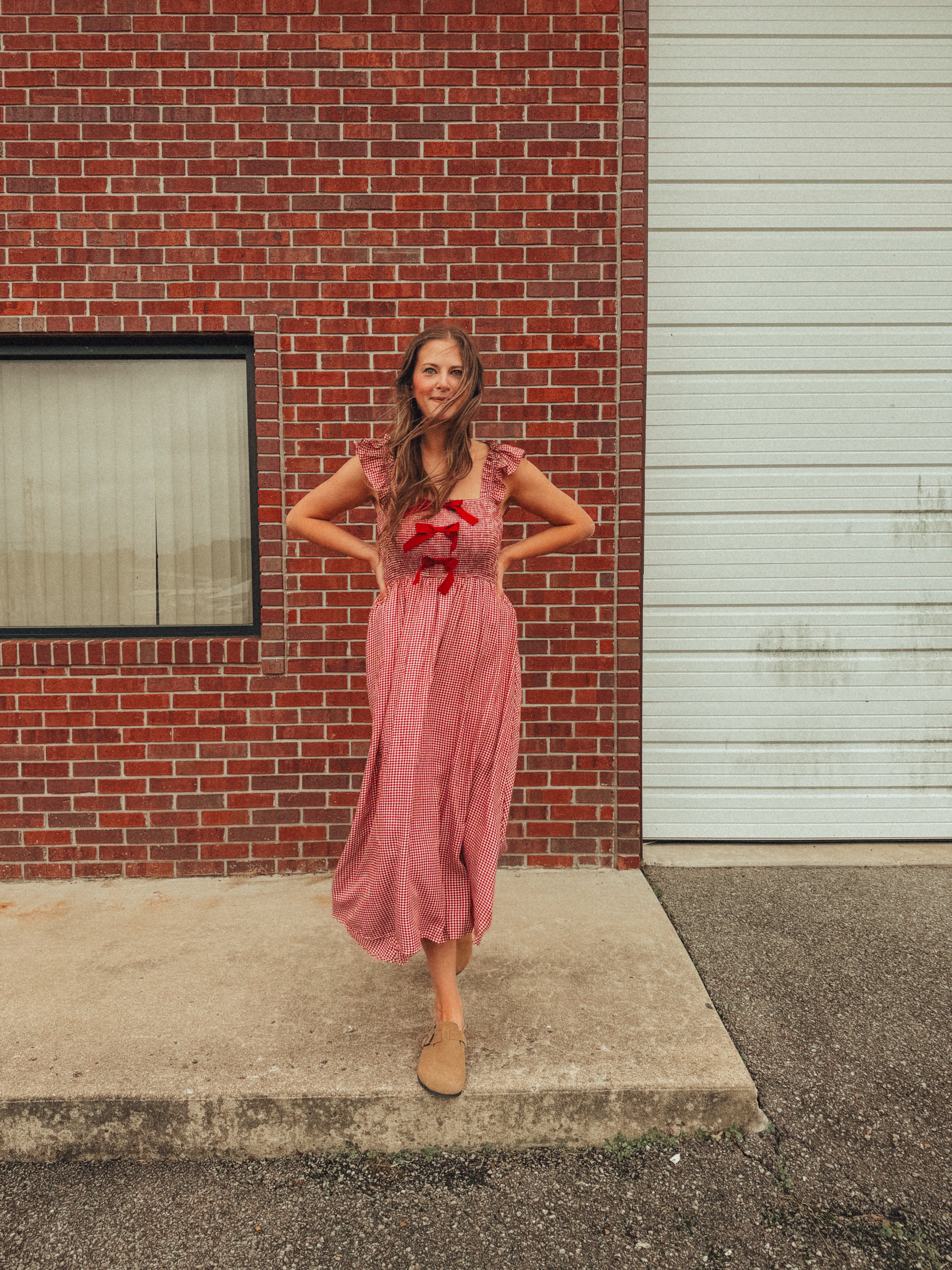 Red Gingham Bow Detail Christmas Maxi Dress