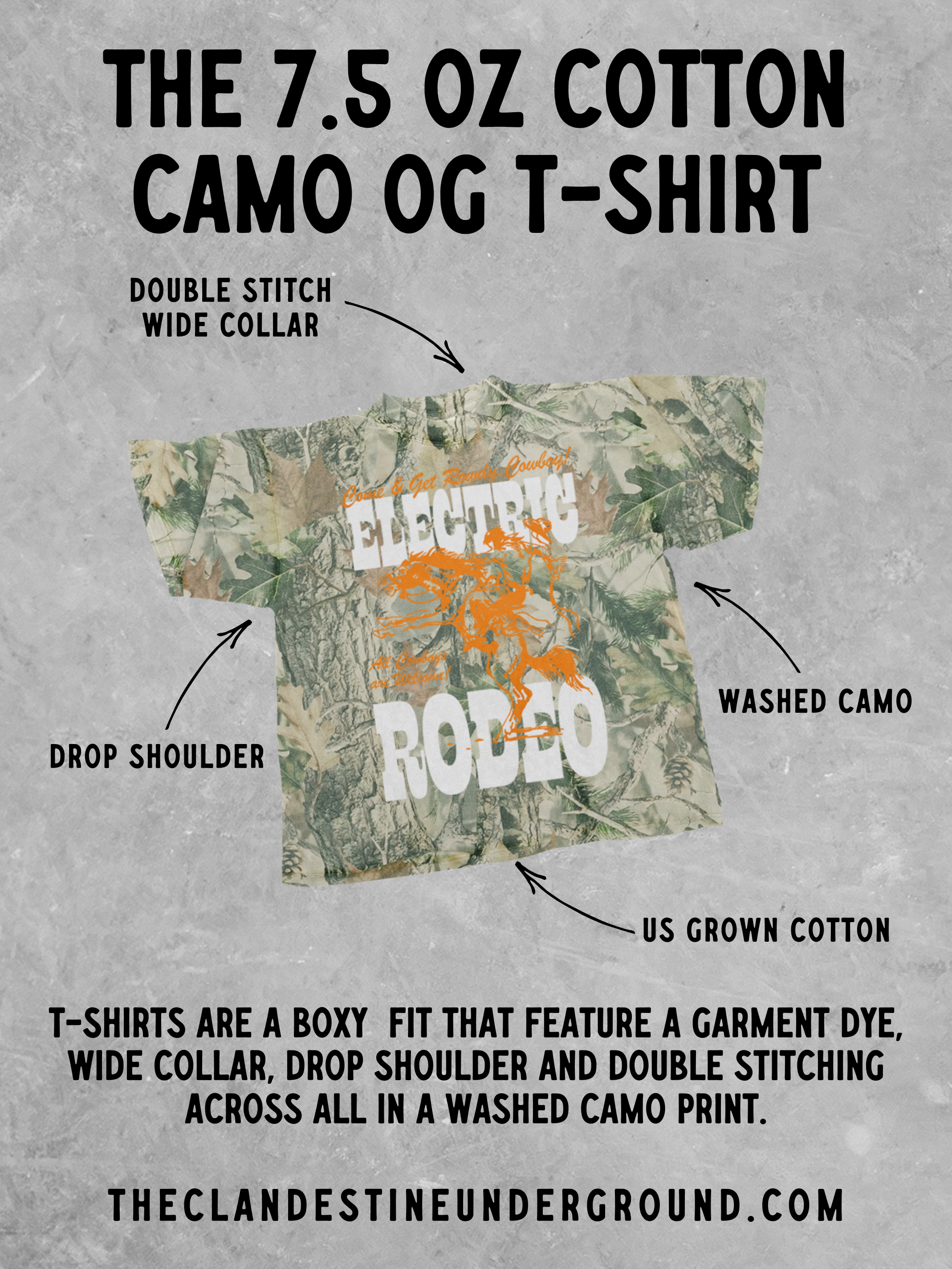 Underground Original Design: Good Luck Darlin!, Camo Western Boxy Cotton TShirt