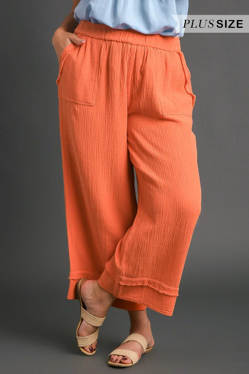 Cotton Gauzey Raw Hem Pants | Curvy