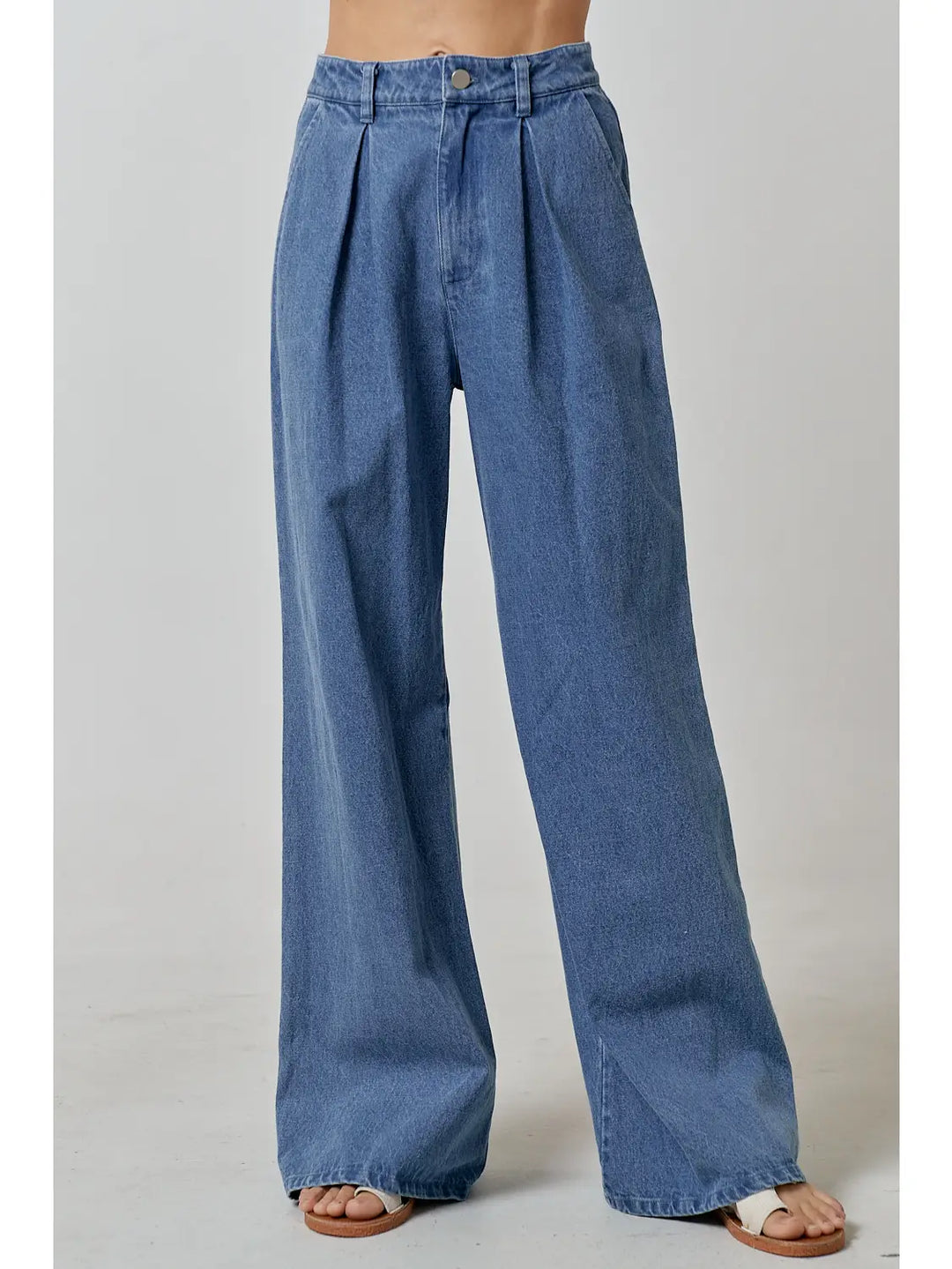 70's Pleated Wide Leg Jeans