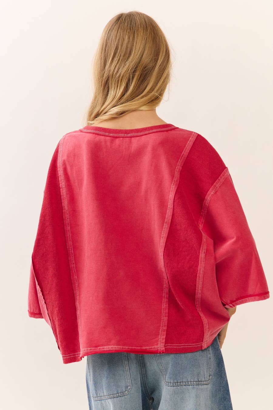 Red TOUCHDOWN Oversized Short Sleeve Sweatshirt
