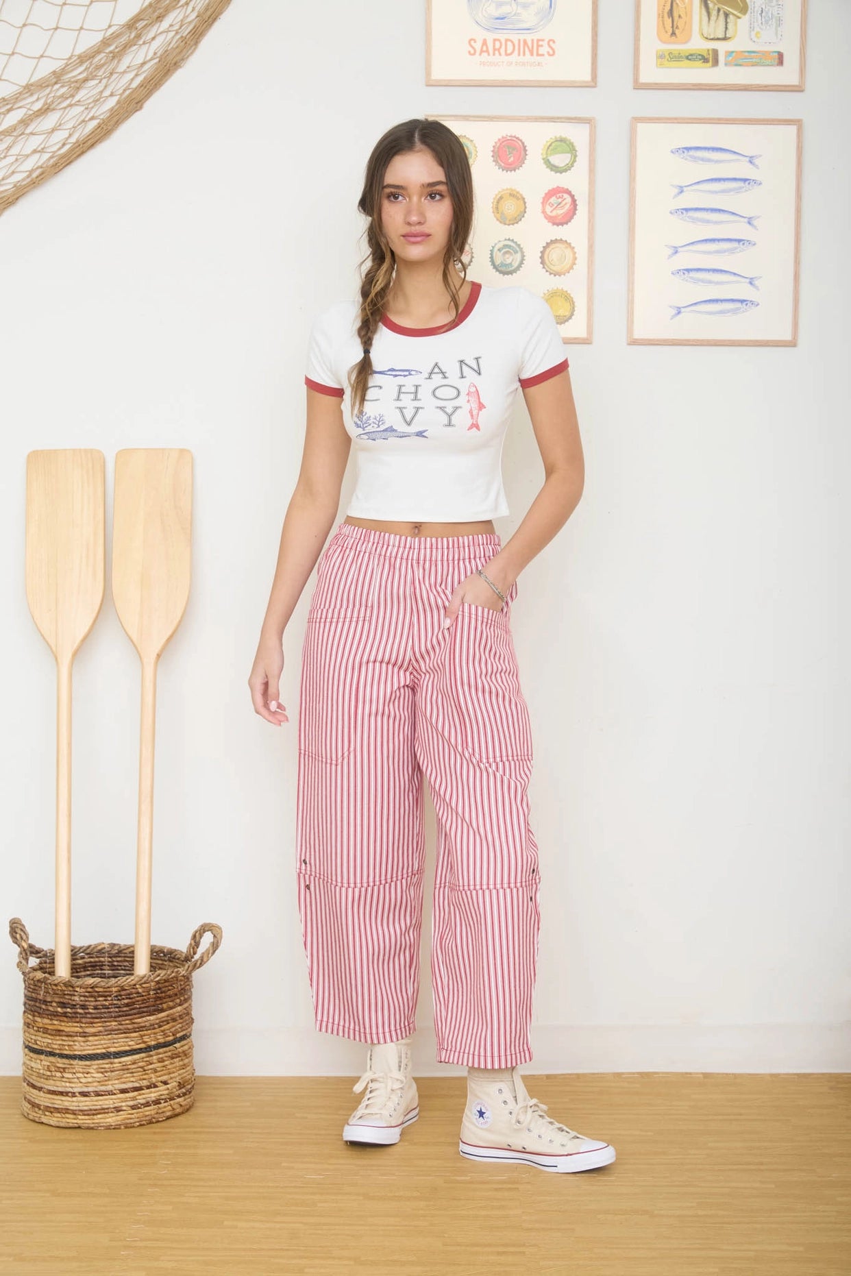 Anchovy Graphic Short Sleeve Knit Crop Top