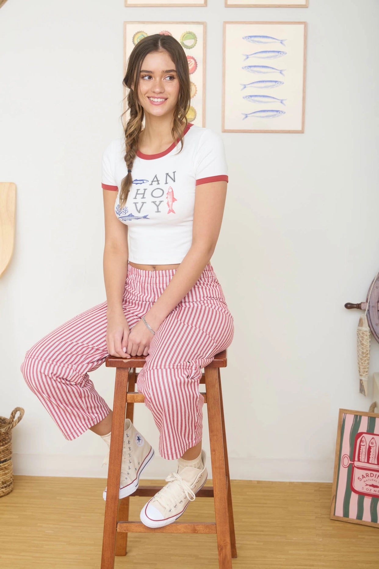 Anchovy Graphic Short Sleeve Knit Crop Top