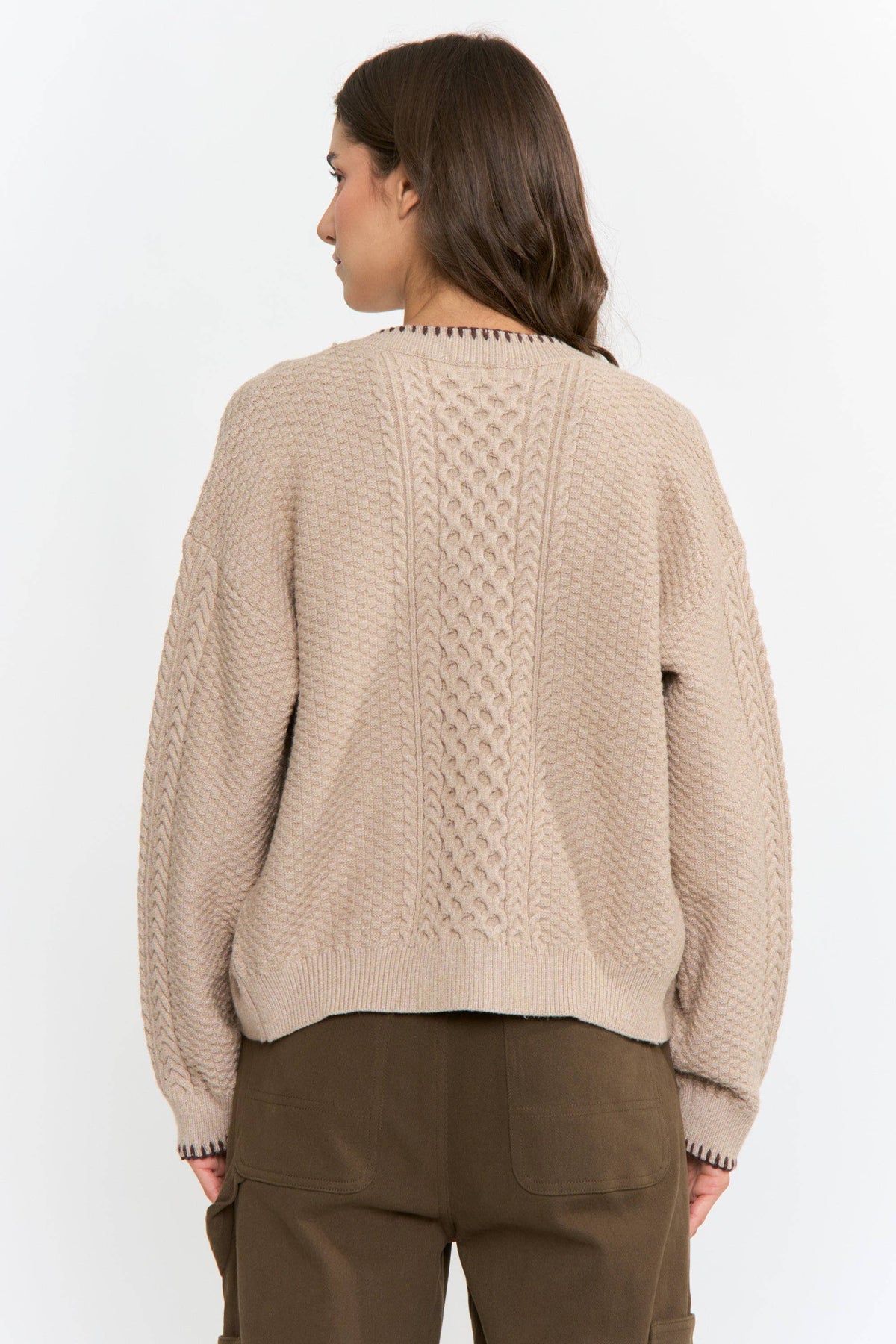 Mocha Cable Knit Button-Down Cardigan