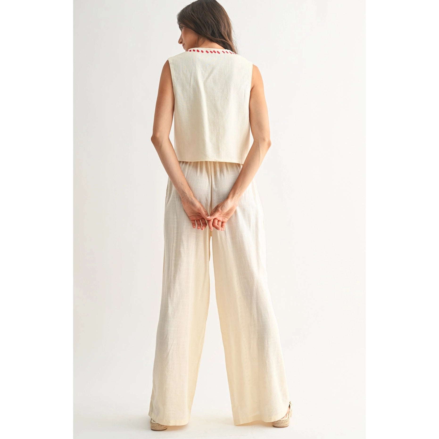 Linen Blend Chic Embroidered Two-Piece Set