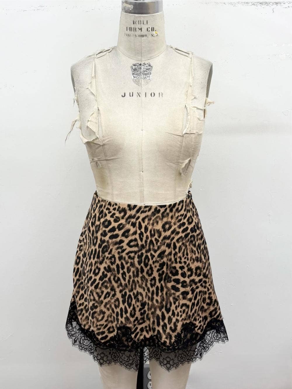 Leopard Print Lace Trim Mini Skirt
