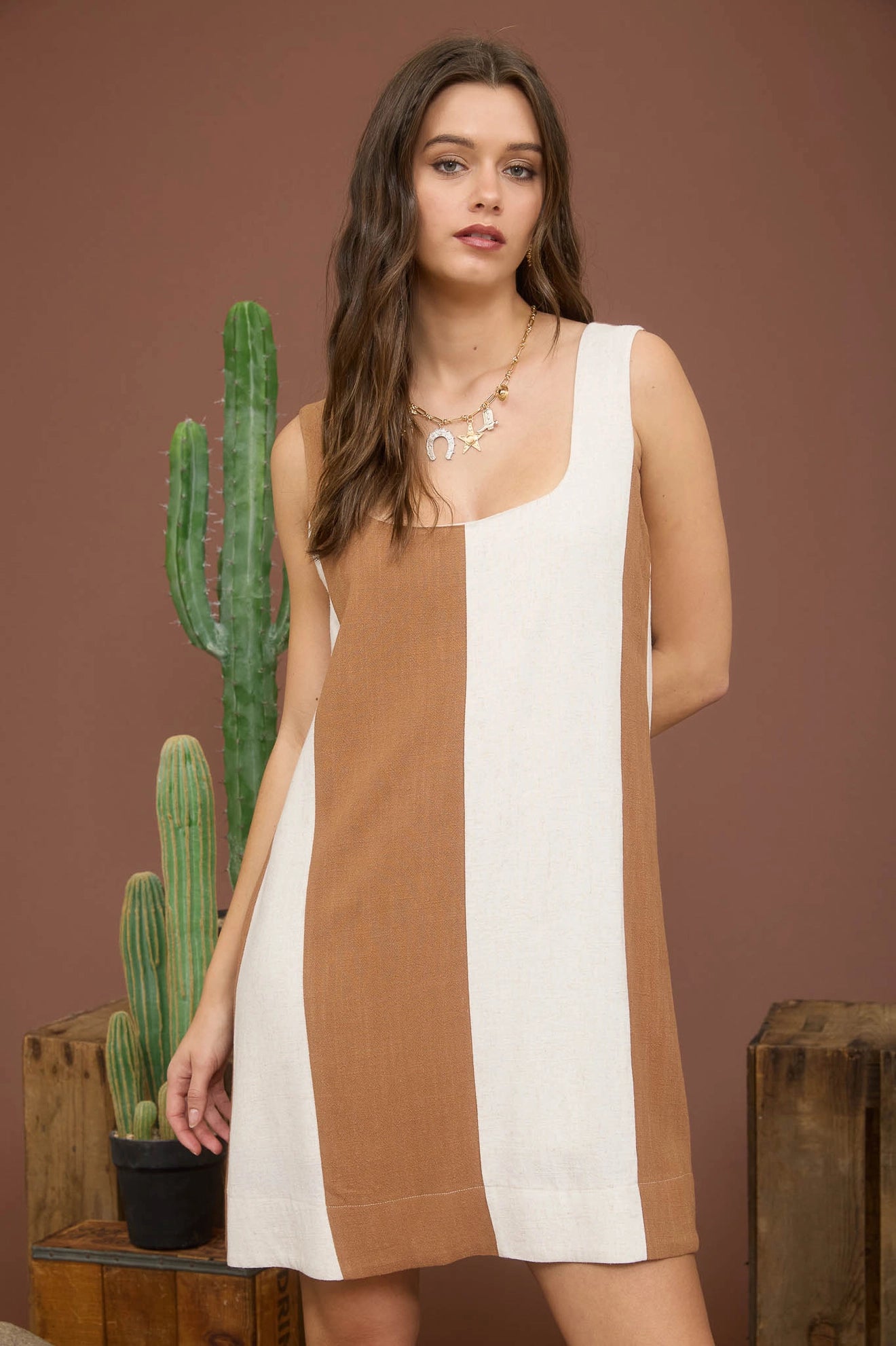 Striped Sleeveless Linen Blend Dress