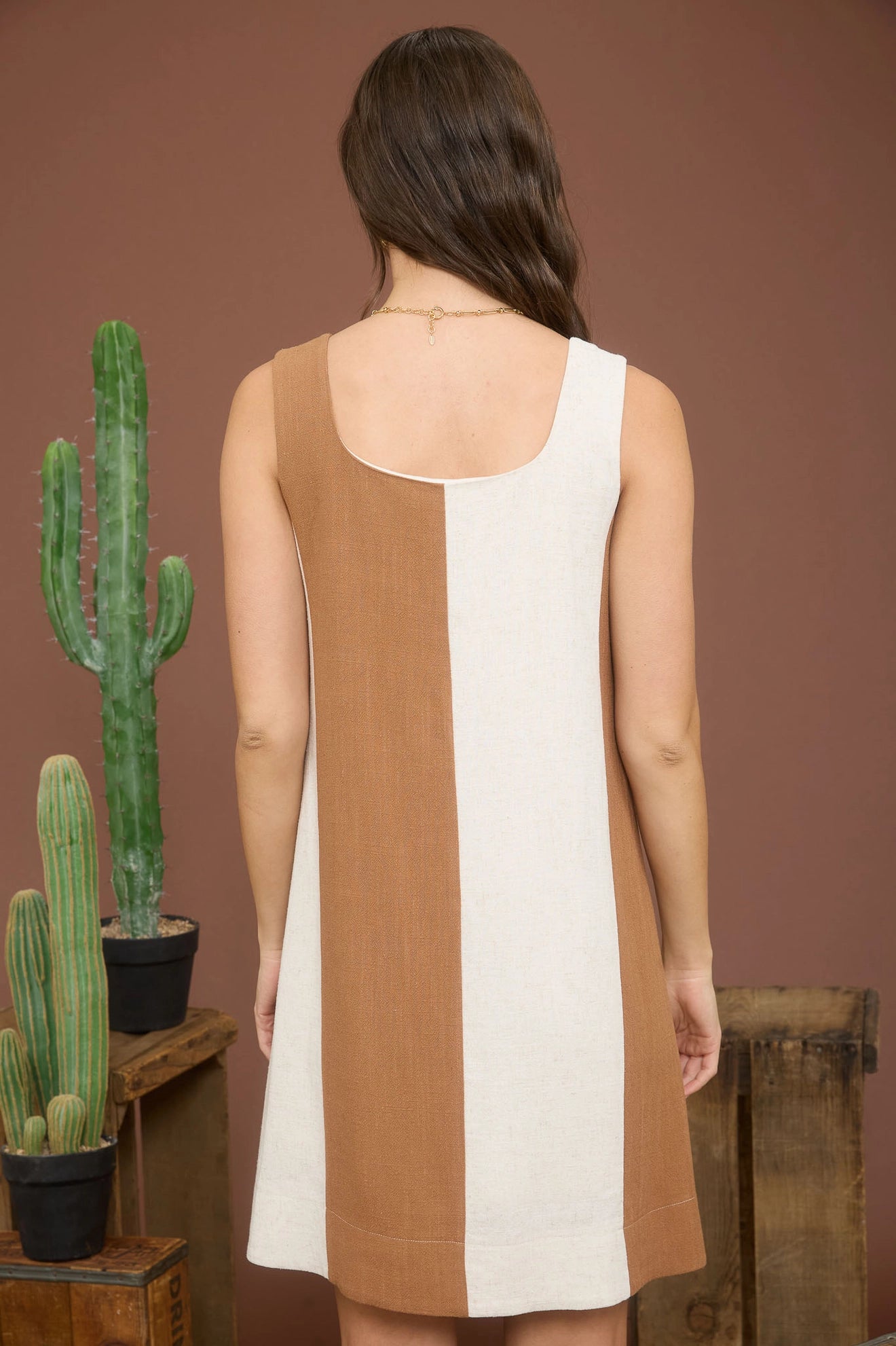 Striped Sleeveless Linen Blend Dress