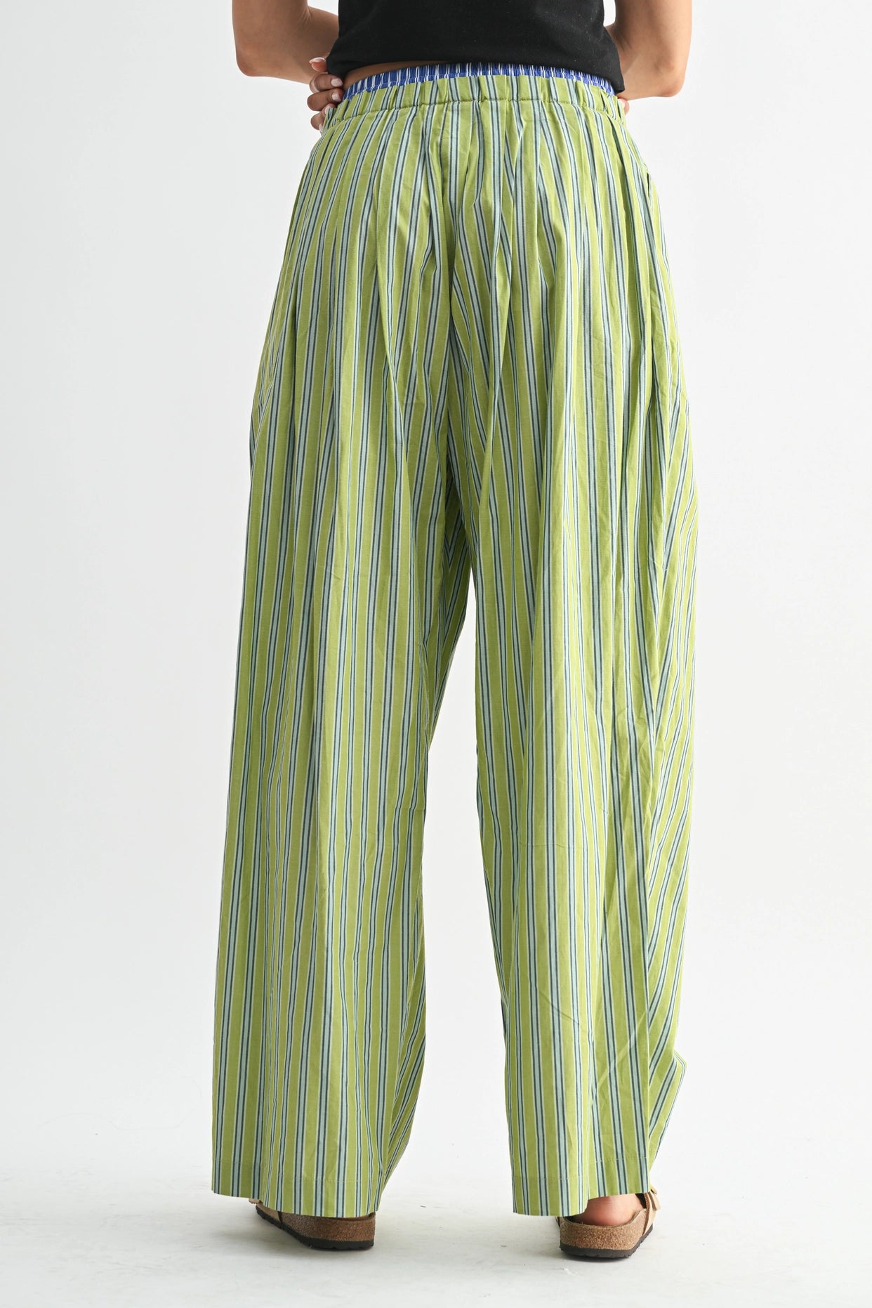 Striped Wide Leg Cotton Trousers