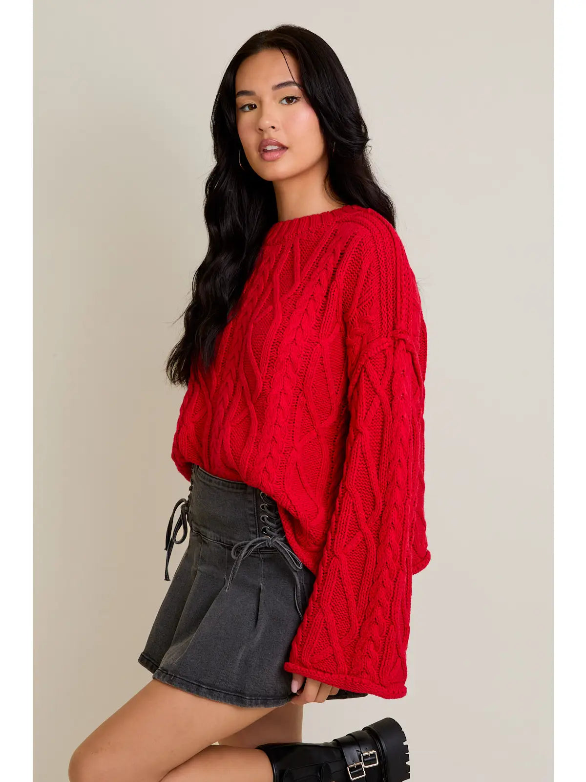 Red Cable Knit Christmas Sweater