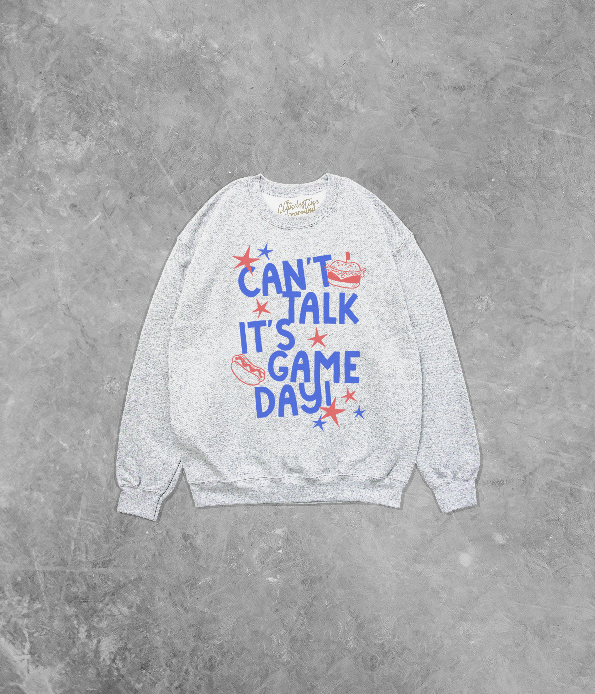 Can't Talk It's Game Day, Red/Blue Cotton Blend Gildan Sweatshirt