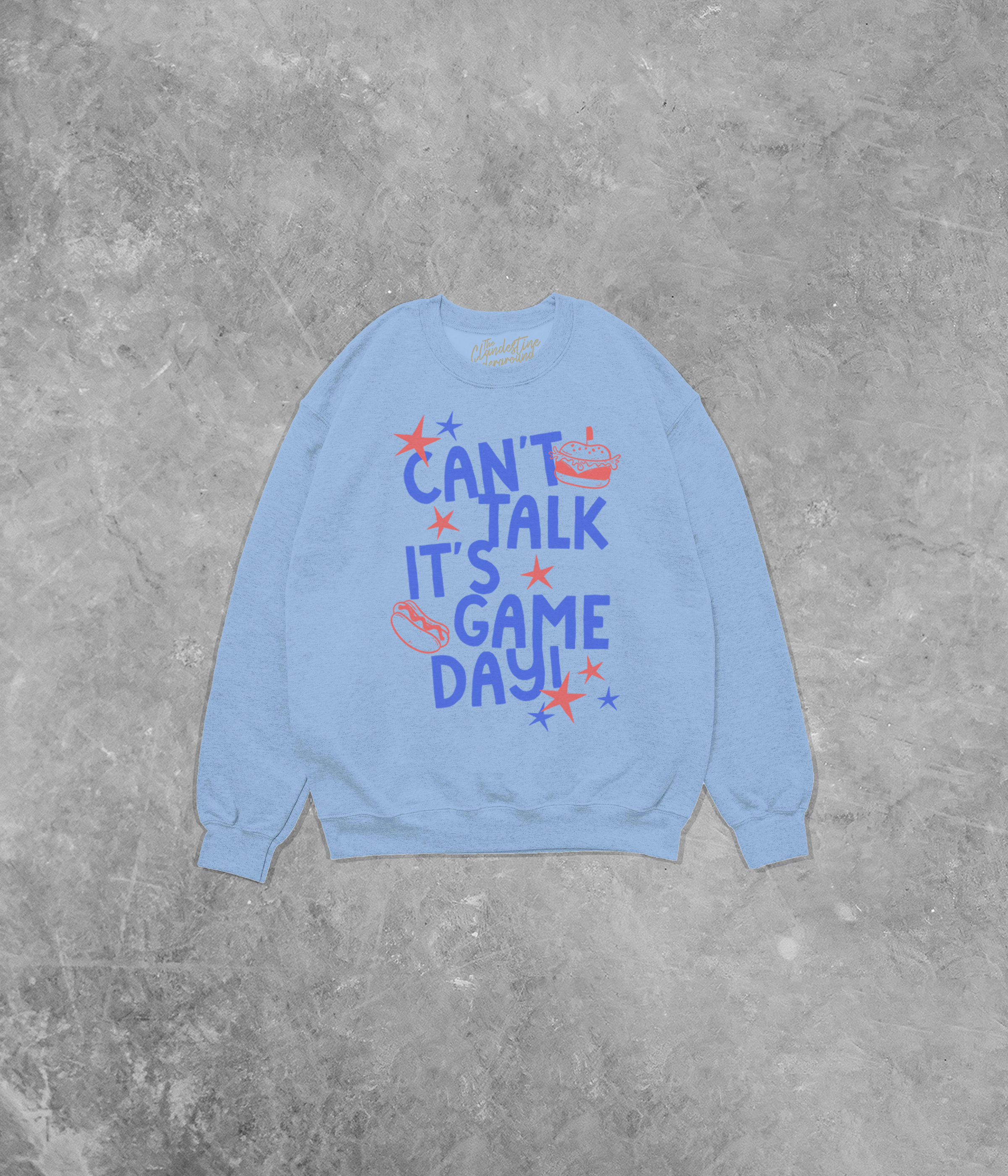 Can't Talk It's Game Day, Red/Blue Cotton Blend Gildan Sweatshirt