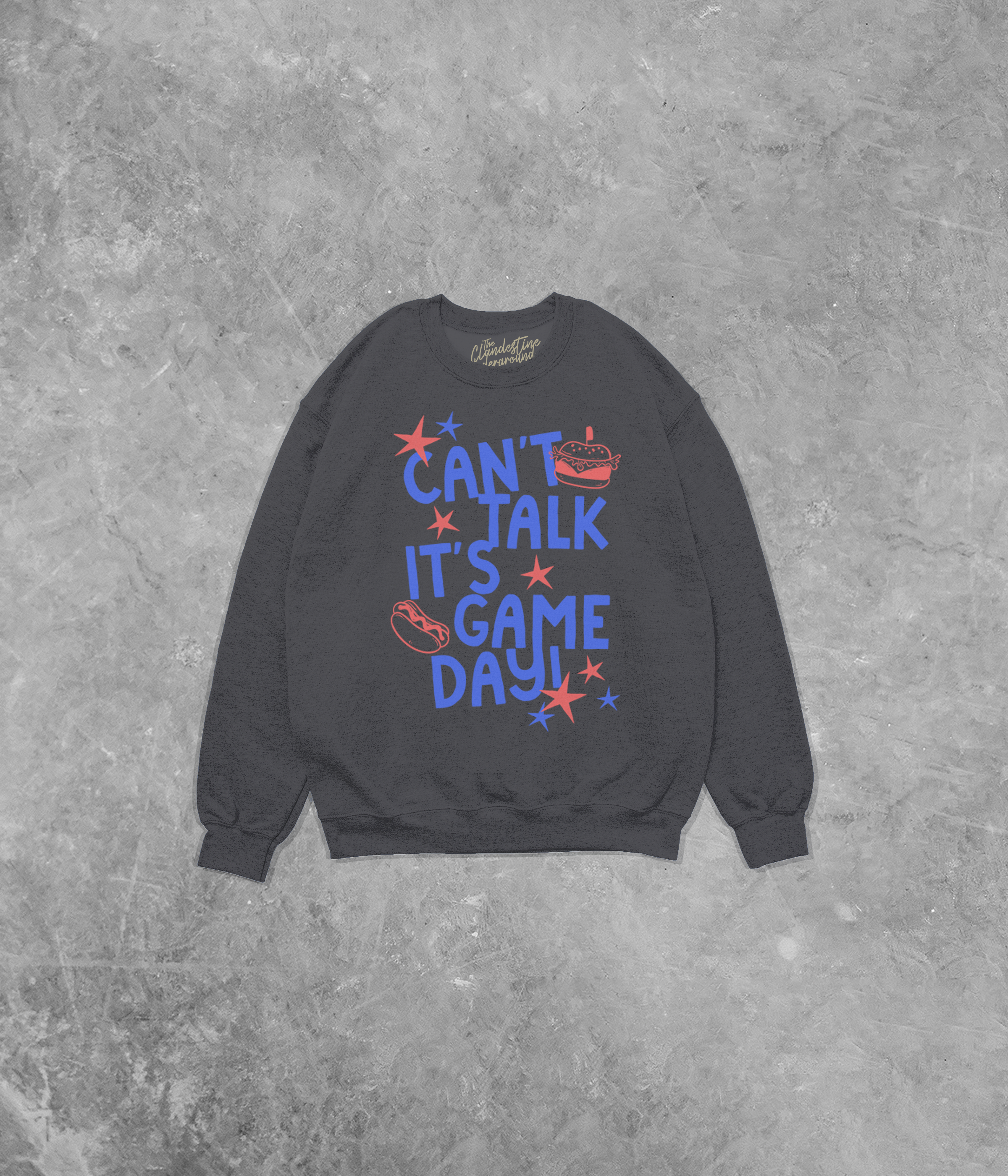 Can't Talk It's Game Day, Red/Blue Cotton Blend Gildan Sweatshirt