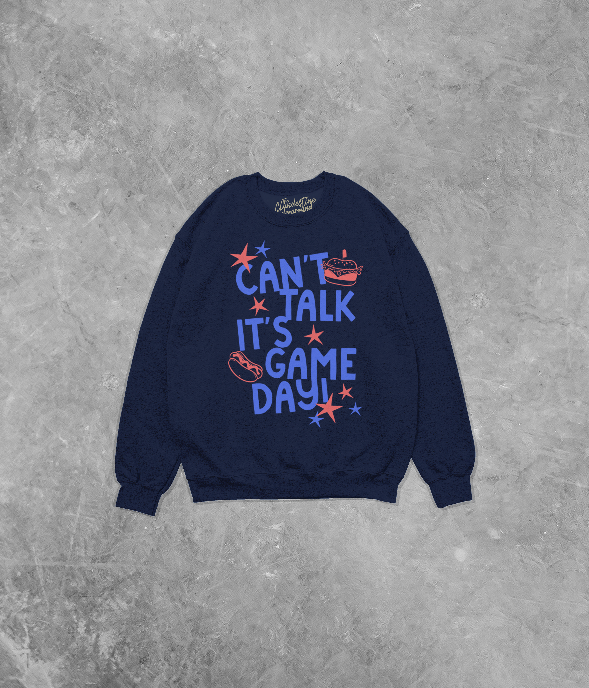 Can't Talk It's Game Day, Red/Blue Cotton Blend Gildan Sweatshirt