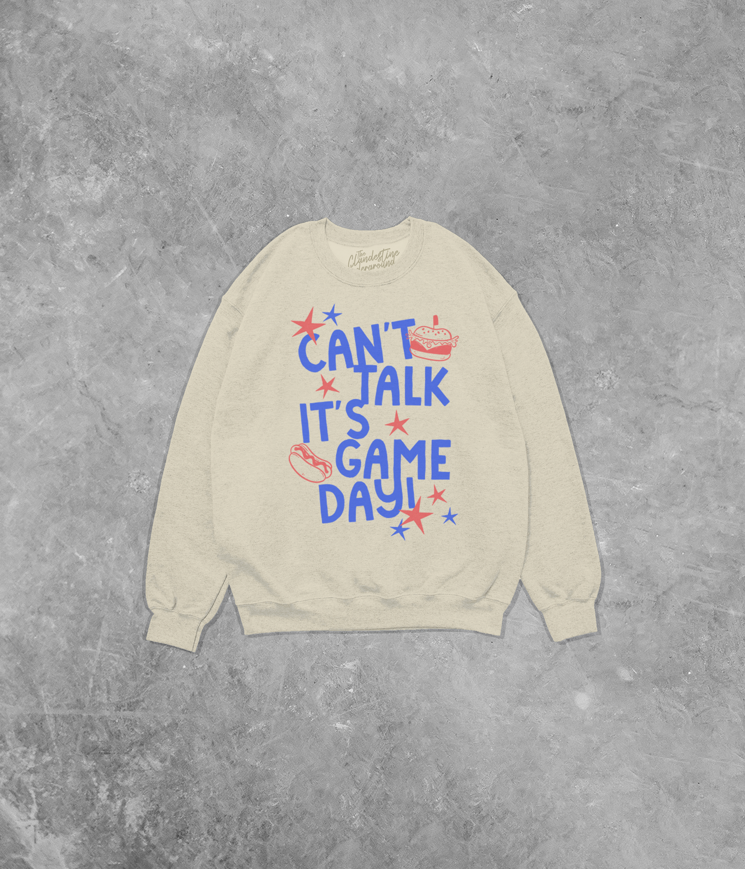 Can't Talk It's Game Day, Red/Blue Cotton Blend Gildan Sweatshirt