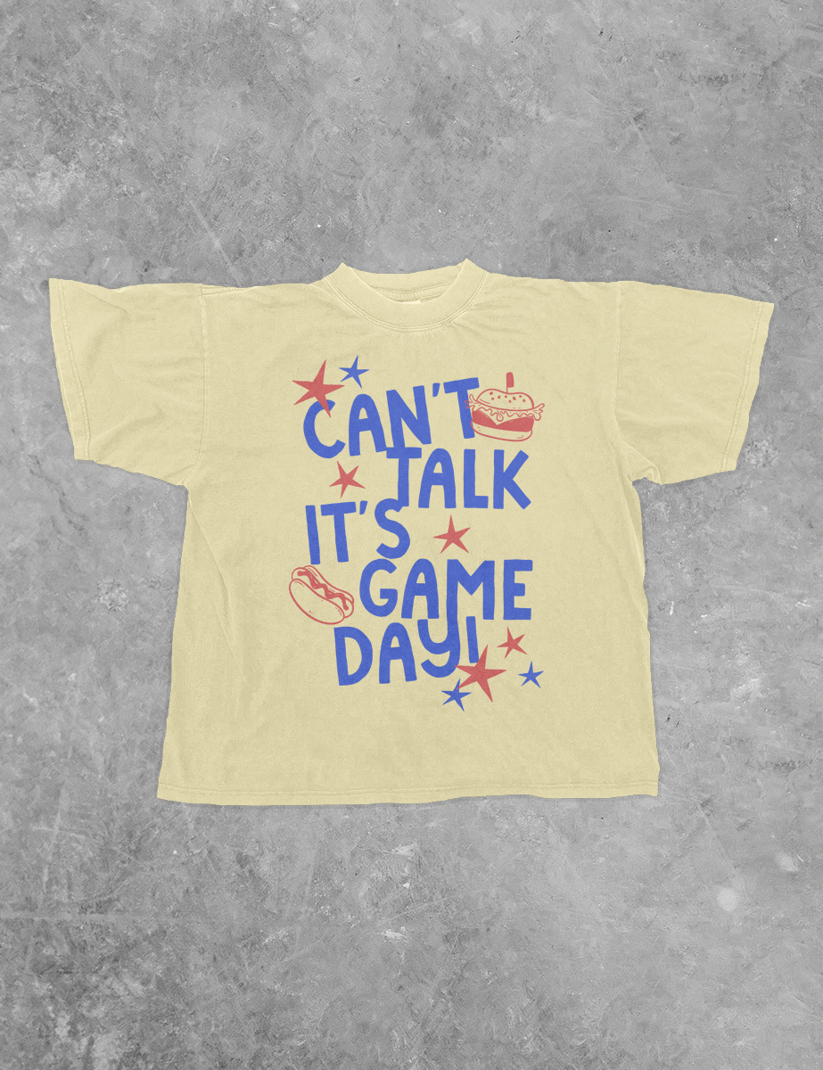 Can't Talk It's Game Day, Red/Blue Bella Canvas Cotton T-Shirt