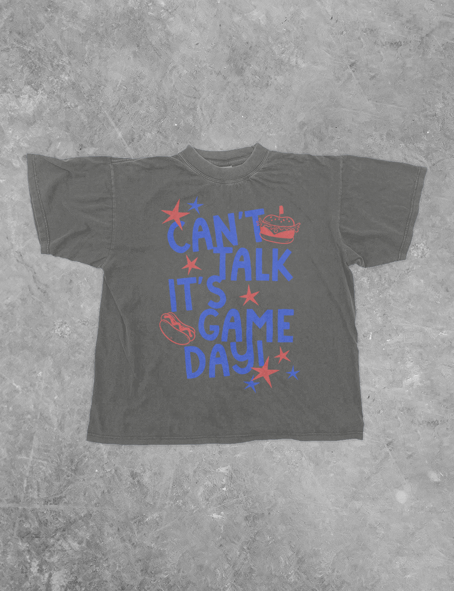 Can't Talk It's Game Day, Red/Blue Bella Canvas Cotton T-Shirt