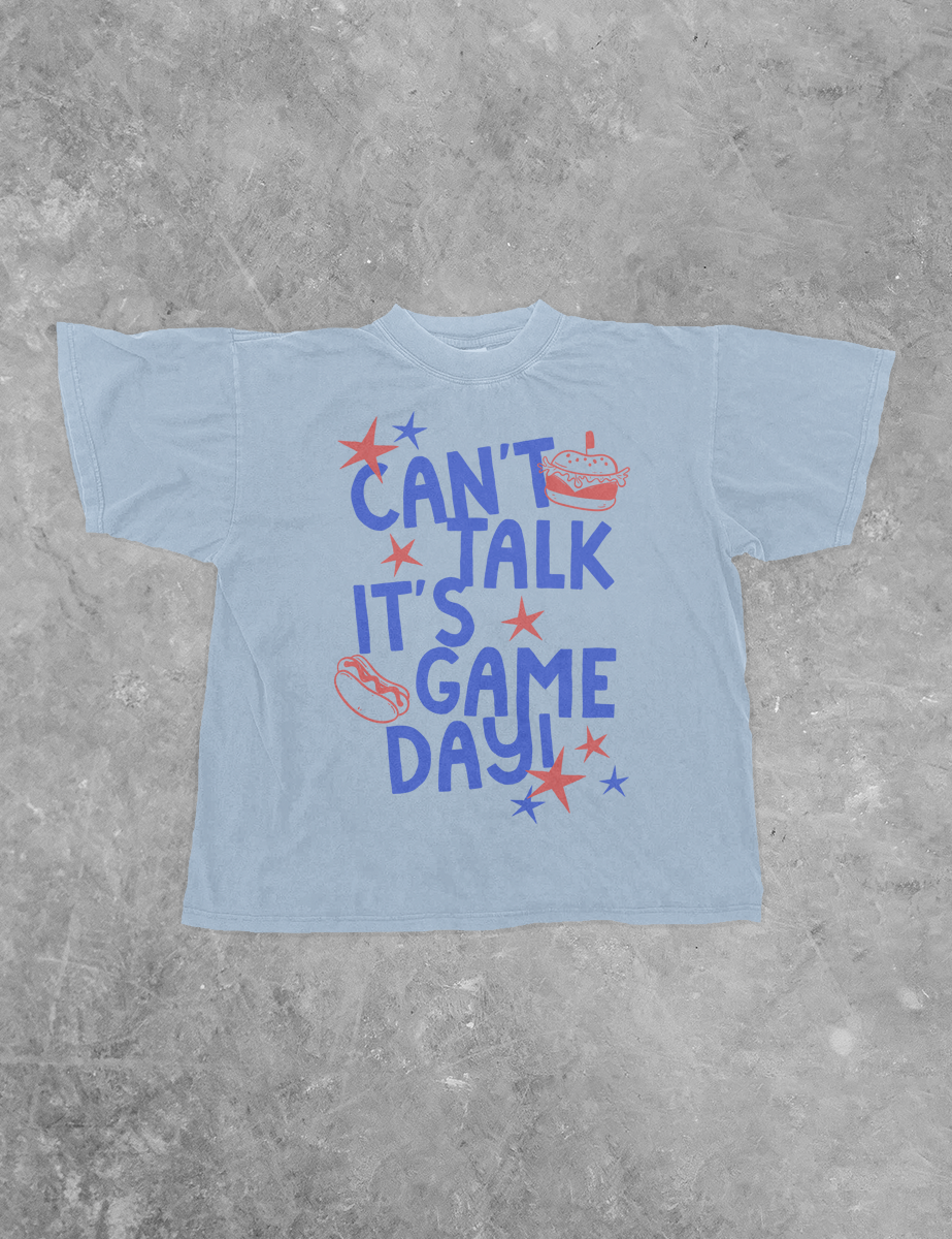 Can't Talk It's Game Day, Red/Blue Bella Canvas Cotton T-Shirt