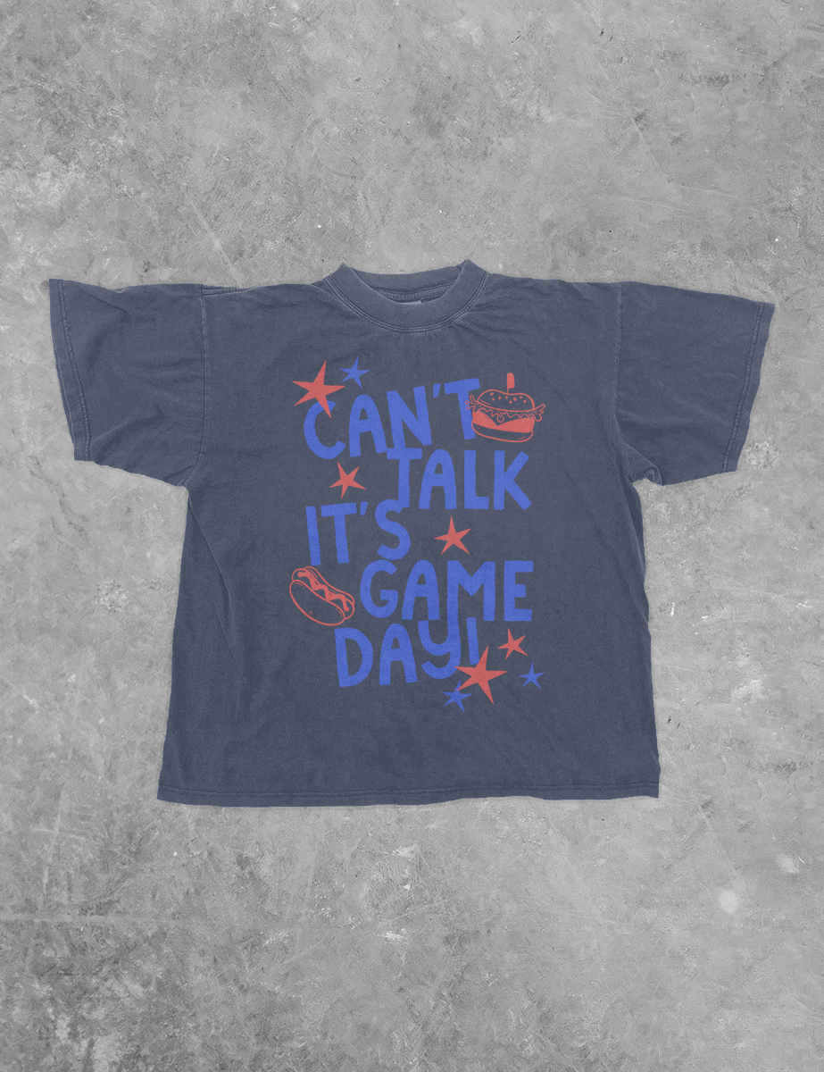 Can't Talk It's Game Day, Red/Blue Bella Canvas Cotton T-Shirt