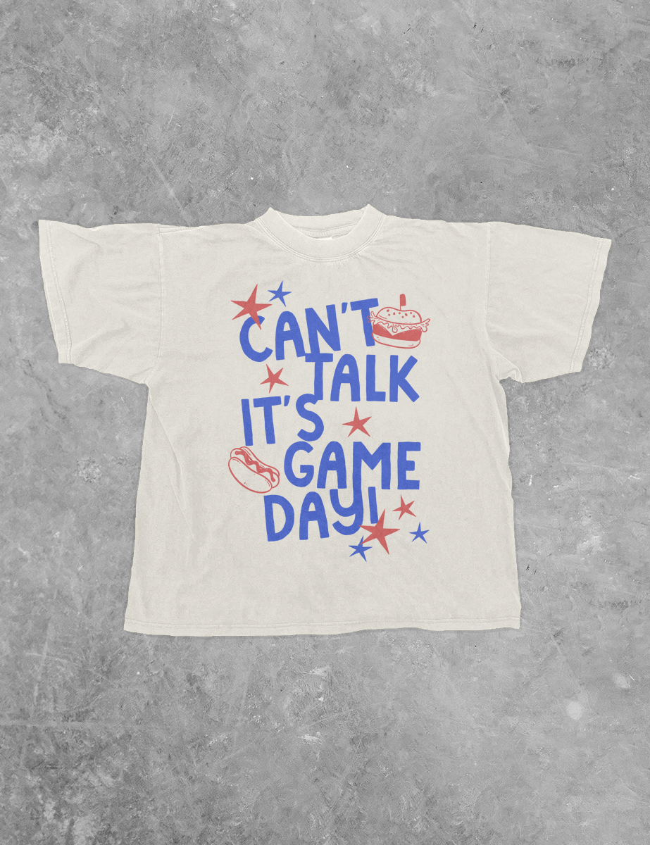 Can't Talk It's Game Day, Red/Blue Bella Canvas Cotton T-Shirt