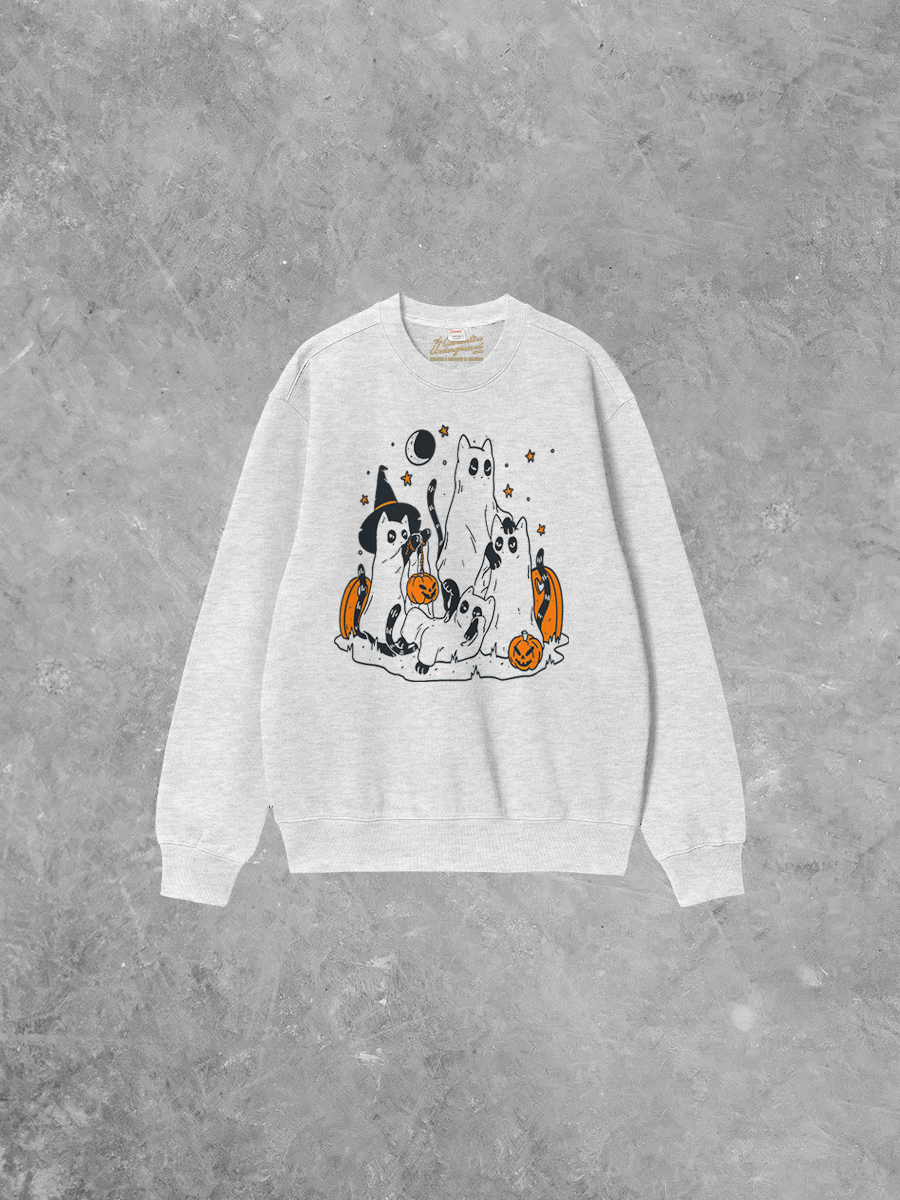 Underground Original Design: Black Cats in Witch Hats Boxy Cotton Sweatshirt