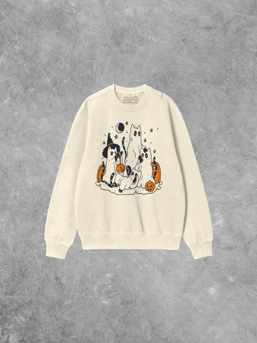 Underground Original Design: Black Cats in Witch Hats Boxy Cotton Sweatshirt