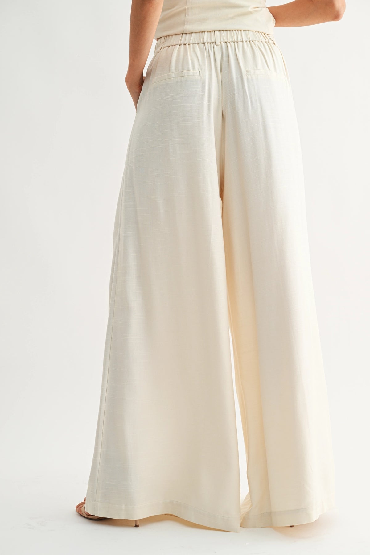Linen Blend Wide-Leg Pleated Trousers