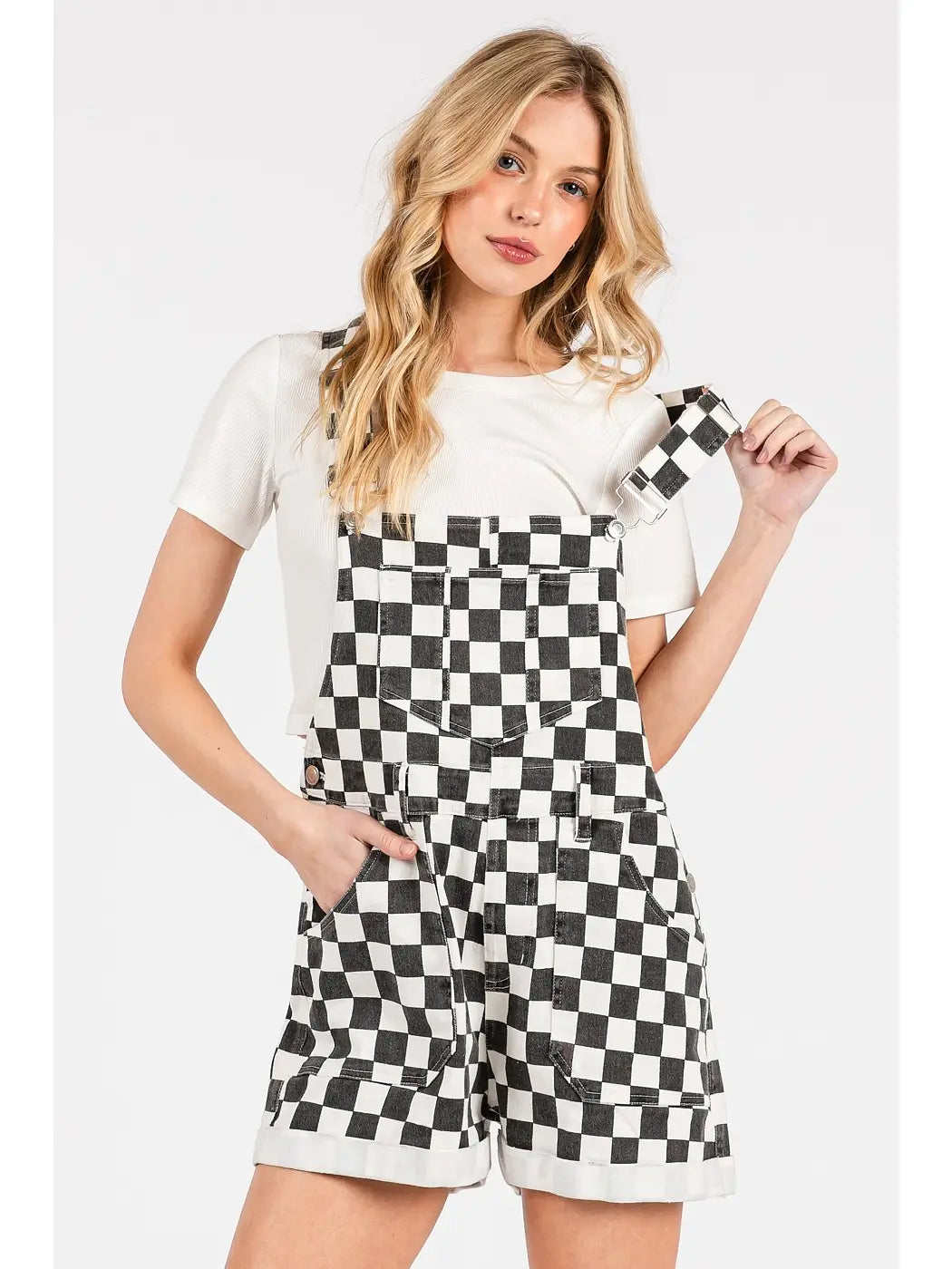 Game Day Black & White Checkerboard Overalls