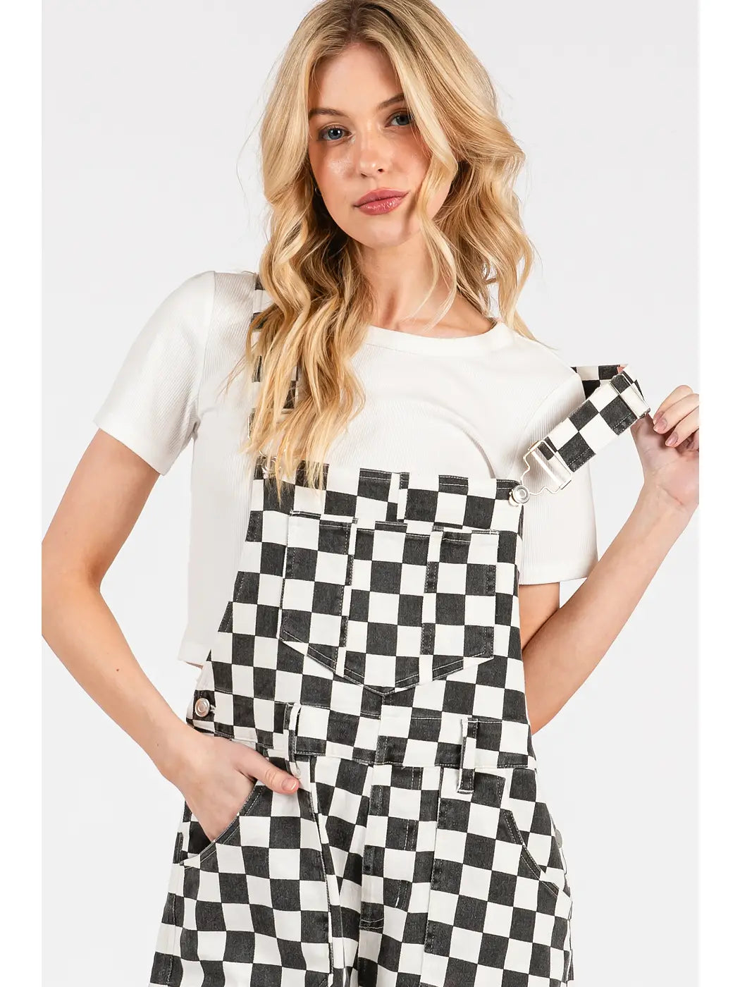 Game Day Black & White Checkerboard Overalls