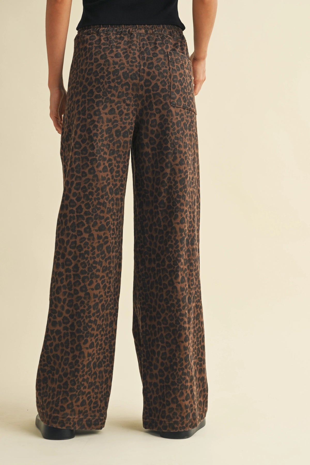 Leopard Print Wide Denim Track Pants