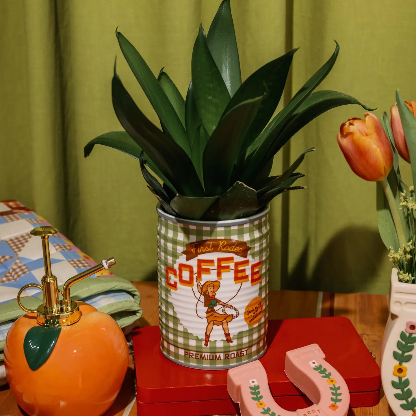 Western Coffee Can Ceramic Planter