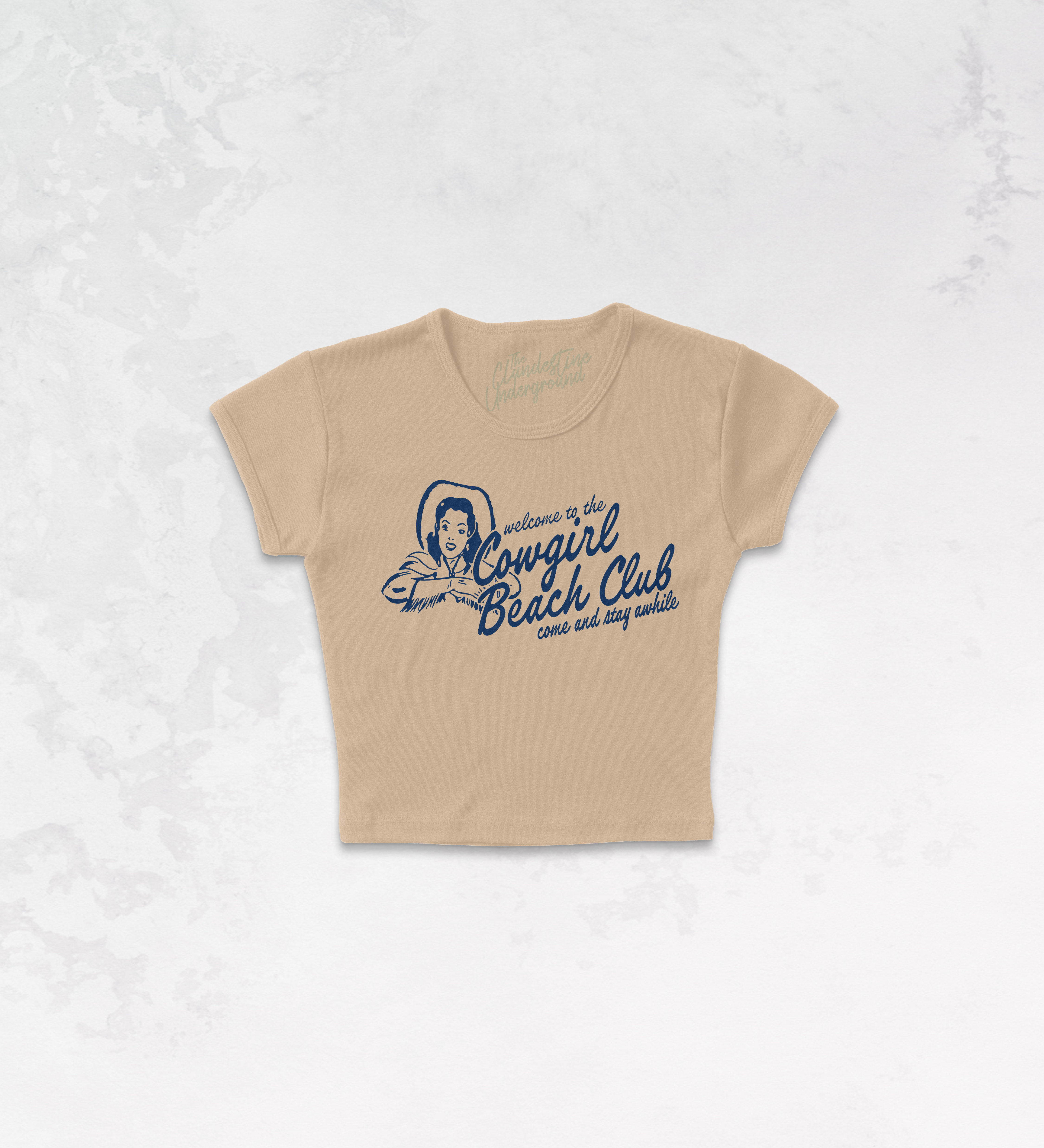 Underground Original Design: Welcome to Cowgirl Beach Club, Western Micro-Ribbed Baby Tee