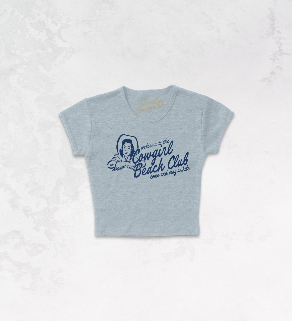 Underground Original Design: Welcome to Cowgirl Beach Club, Western Micro-Ribbed Baby Tee