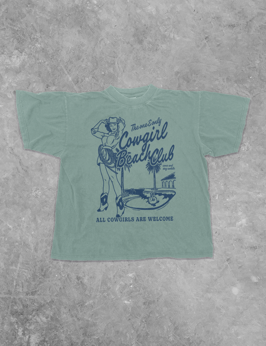 Underground Original Design: Cowgirl Beach Club, Western Boxy Cotton TShirt