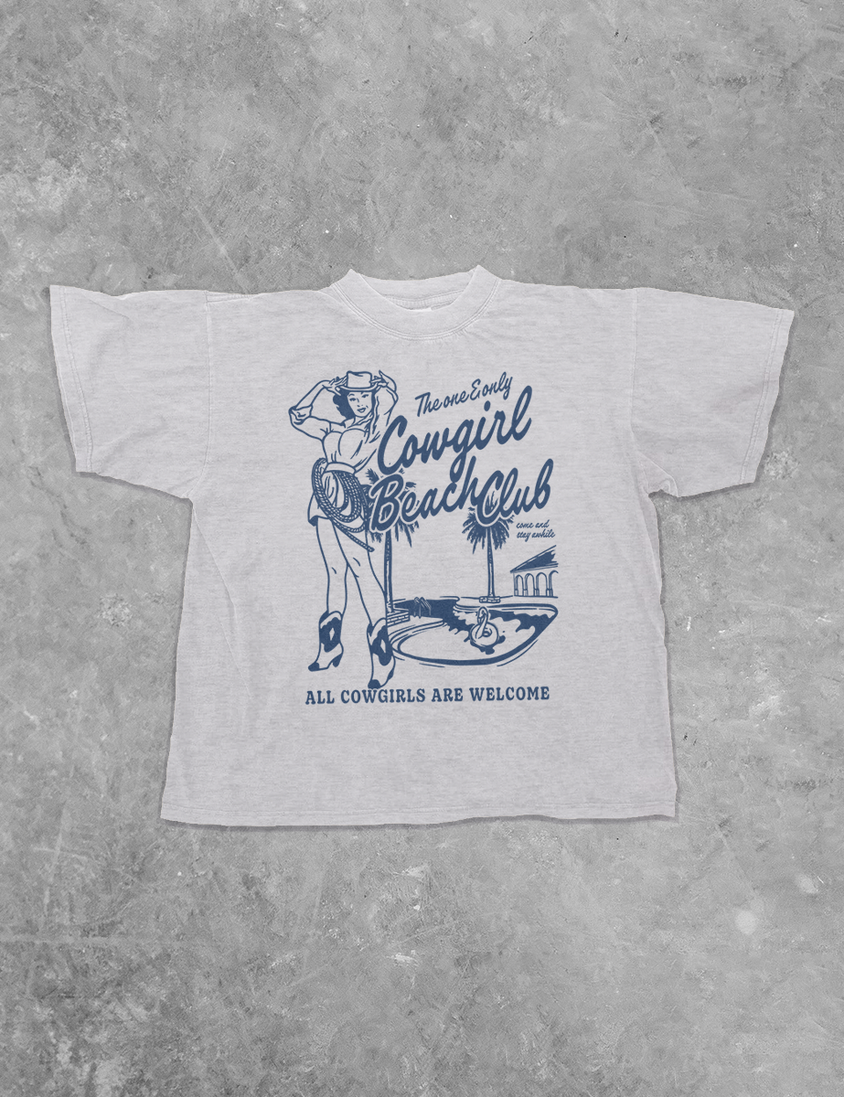 Underground Original Design: Cowgirl Beach Club, Western Boxy Cotton TShirt