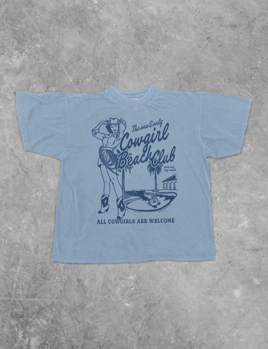 Underground Original Design: Cowgirl Beach Club, Western Boxy Cotton TShirt