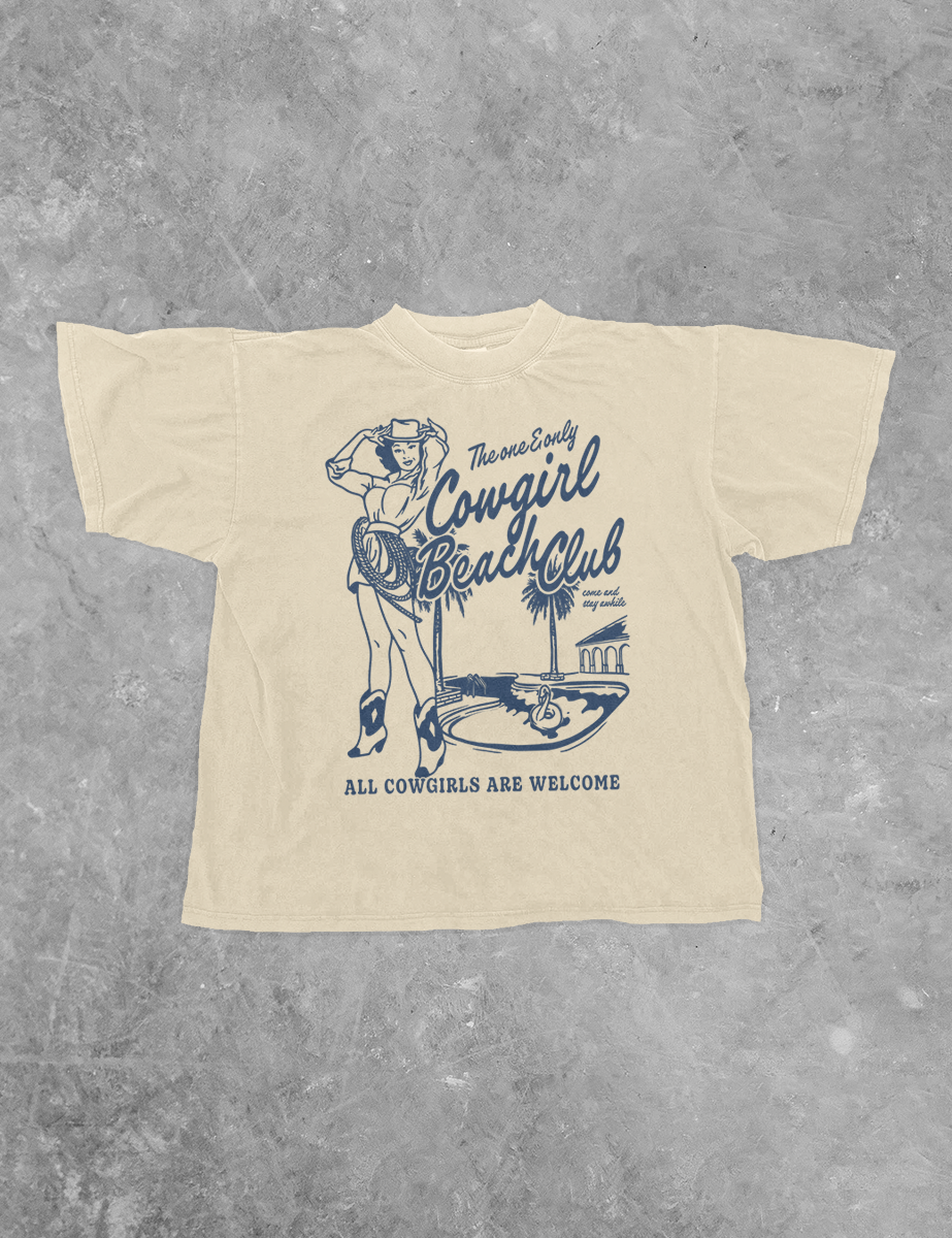 Underground Original Design: Cowgirl Beach Club, Western Boxy Cotton TShirt