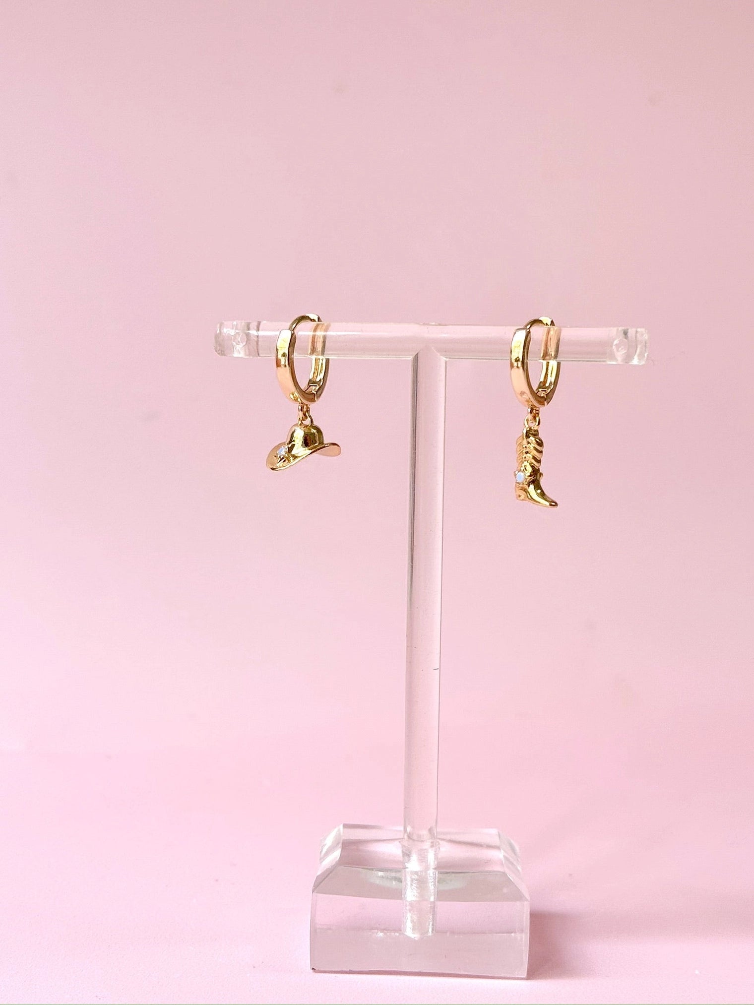 Gold Plated Mini Cowgirl Boot + Hat Huggie Hoops