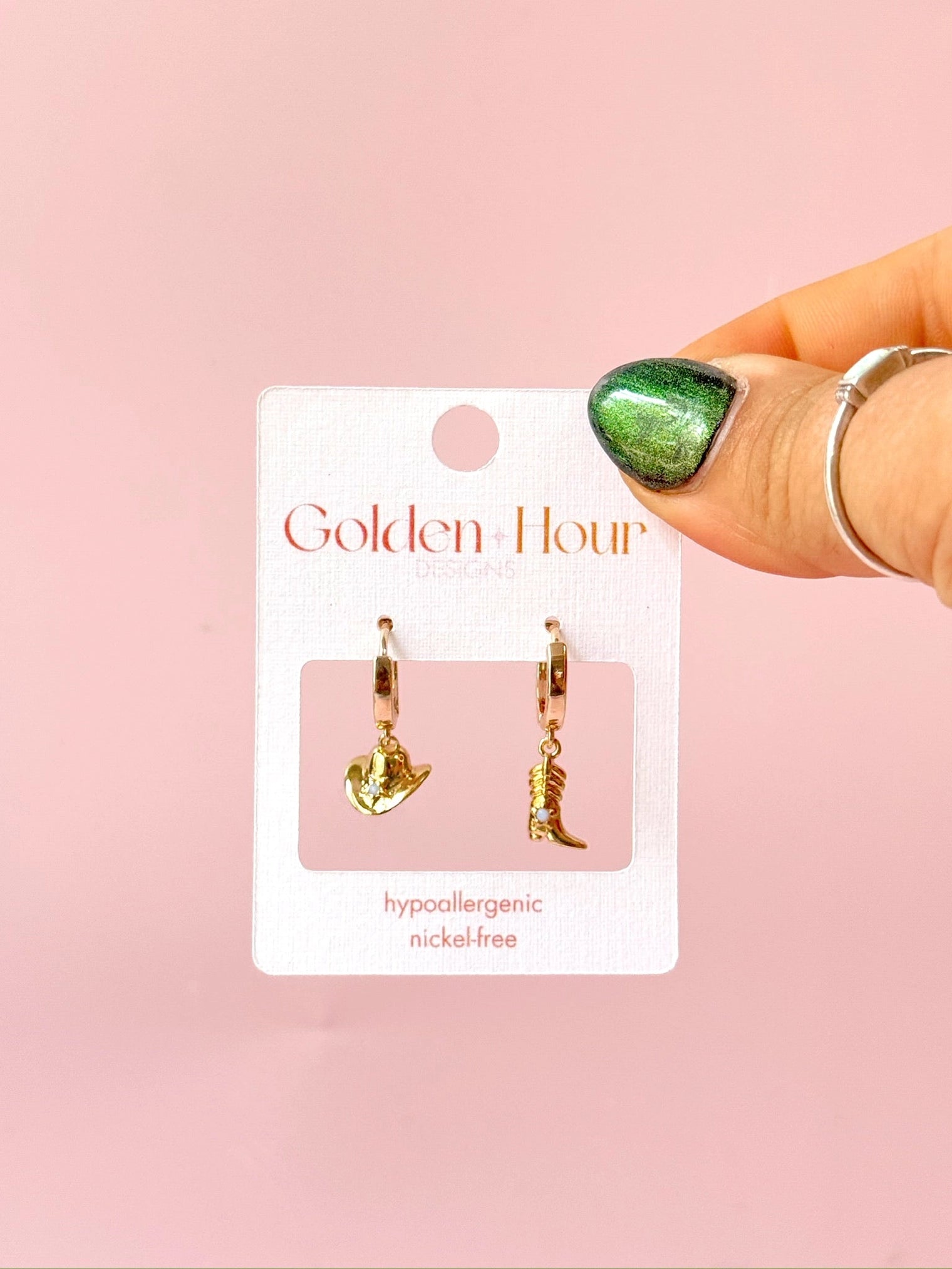 Gold Plated Mini Cowgirl Boot + Hat Huggie Hoops