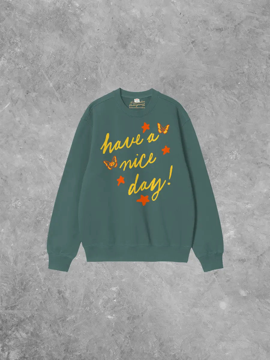 Underground Original Design: Have a Nice Day! Smile & Stars Boxy Cotton Sweatshirt