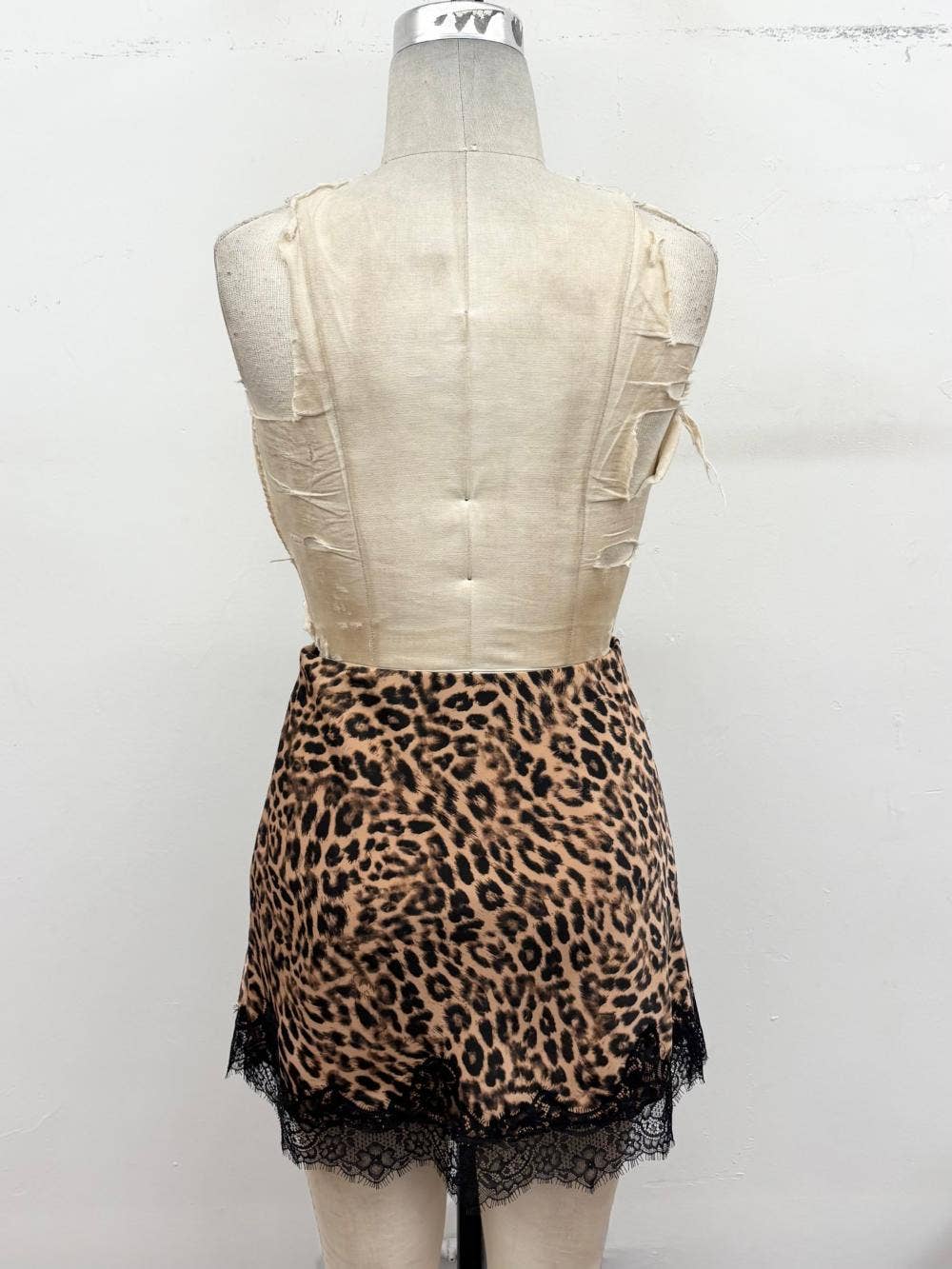 Leopard Print Lace Trim Mini Skirt