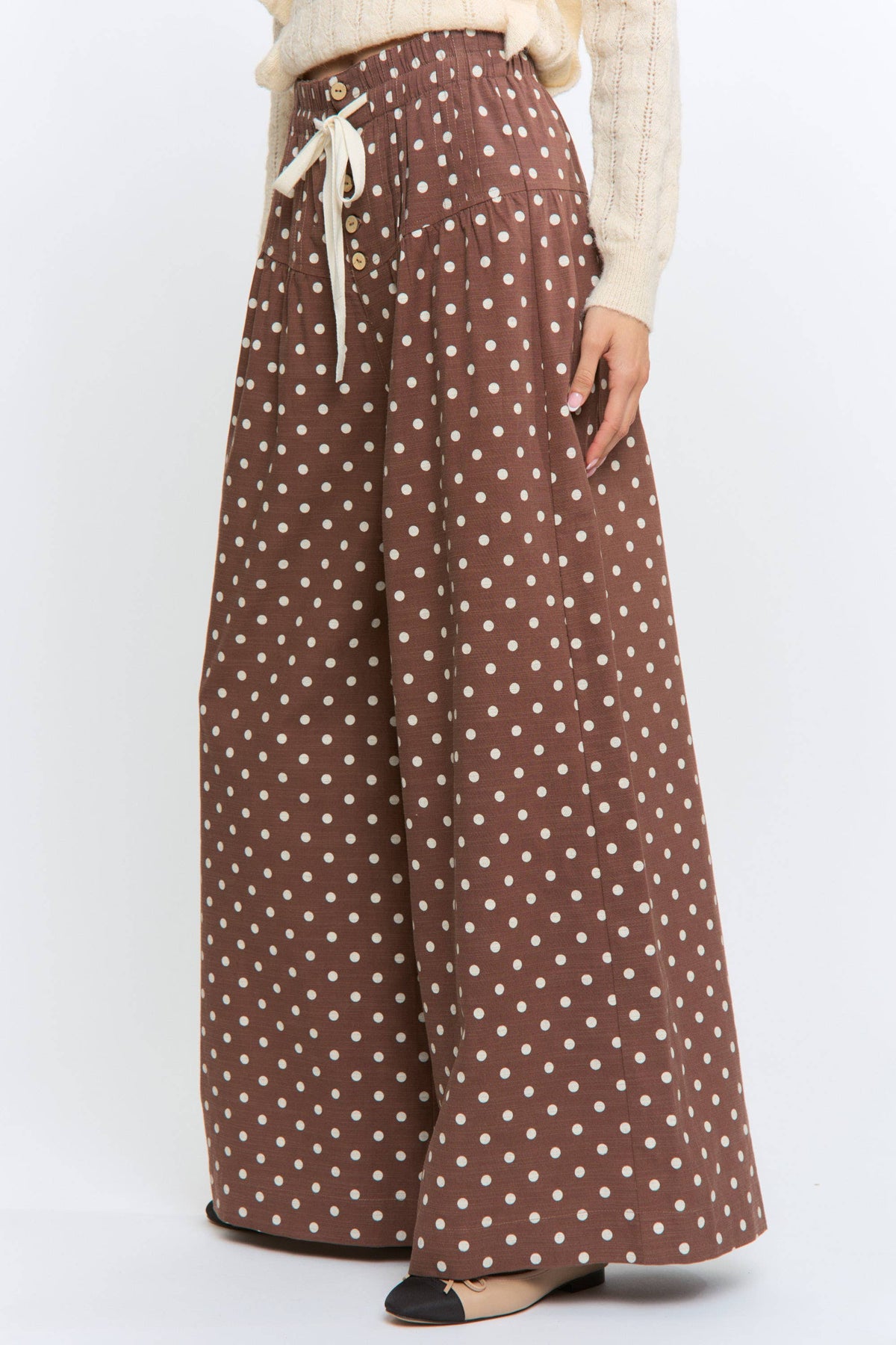 Polka Dot Wide Leg Pants with Elastic Waist