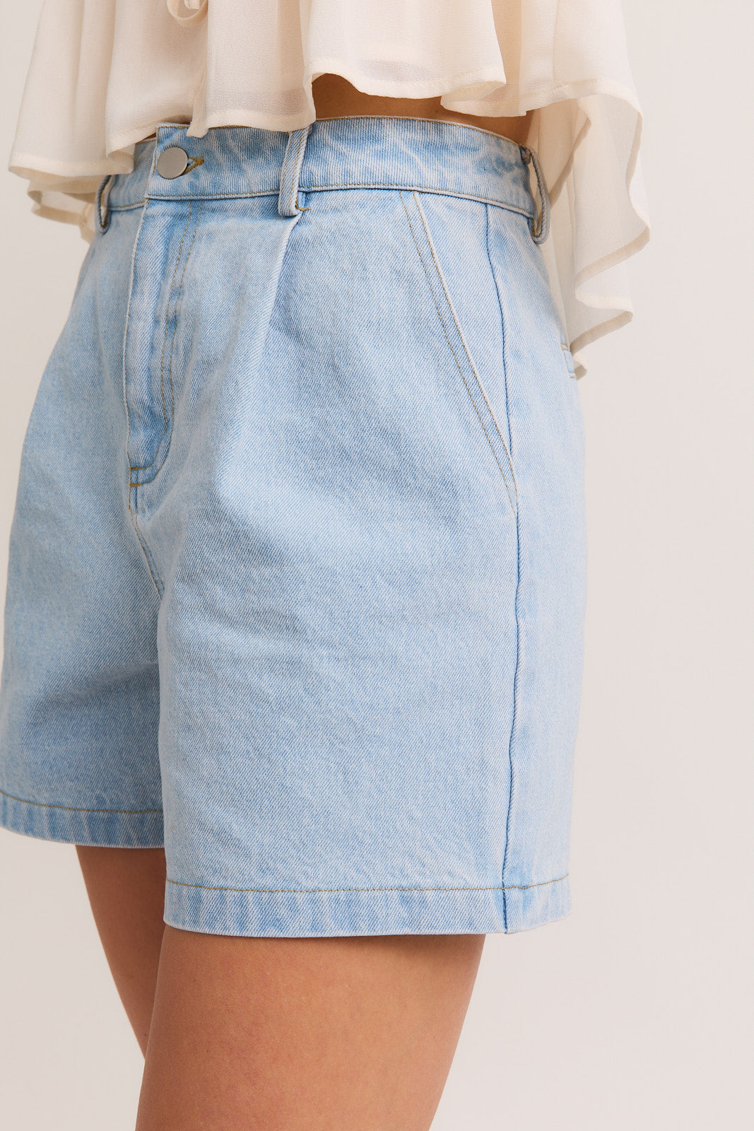 Button Front Cotton Denim Shorts