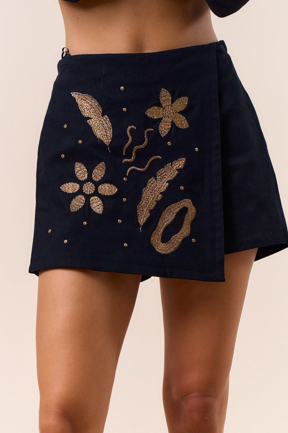 Black Gold Leaf Detail Skort