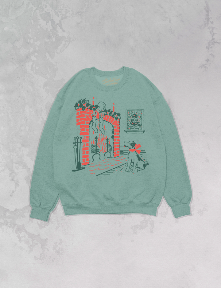 Underground Original Design: Dog at Fireplace Oversized 90's Christmas Sweatshirt