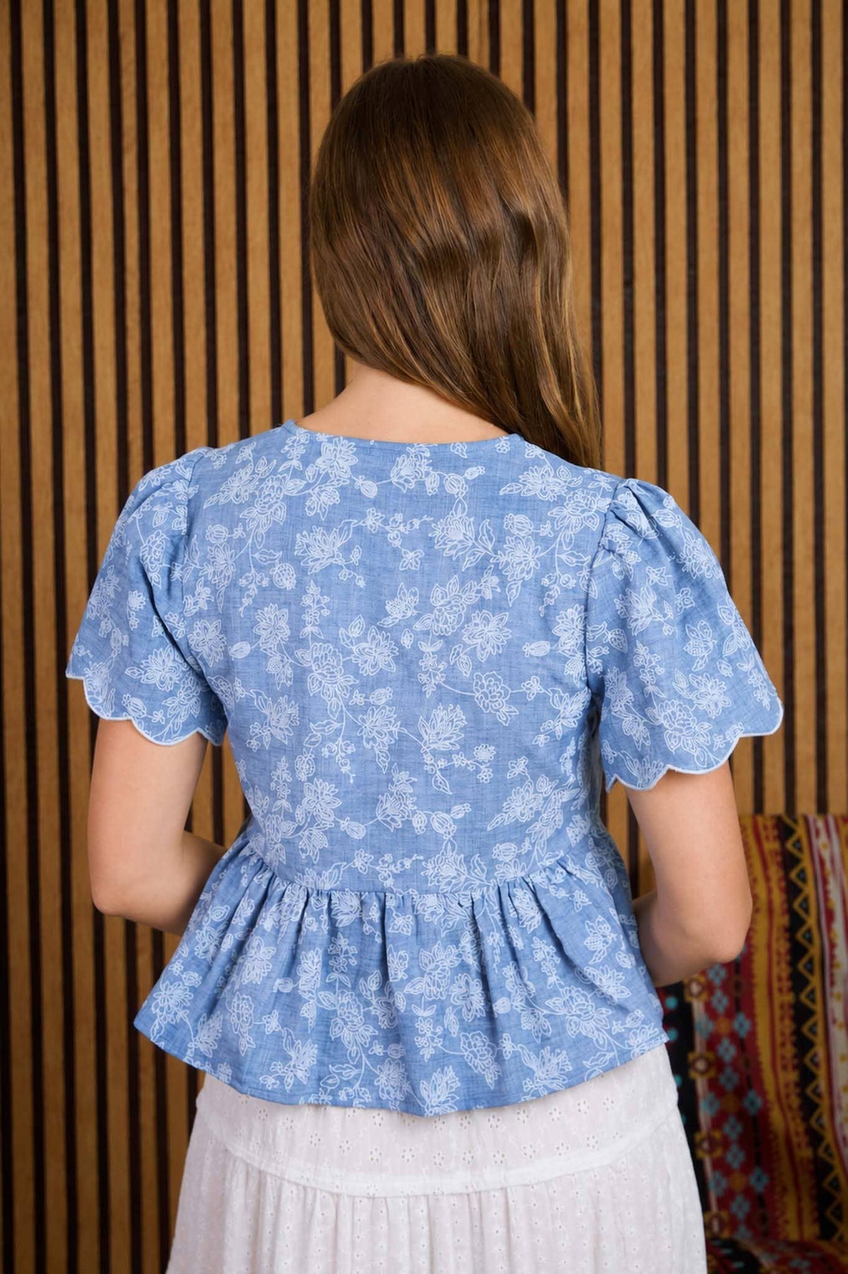 Floral Embroidery Front Tie Peplum Top