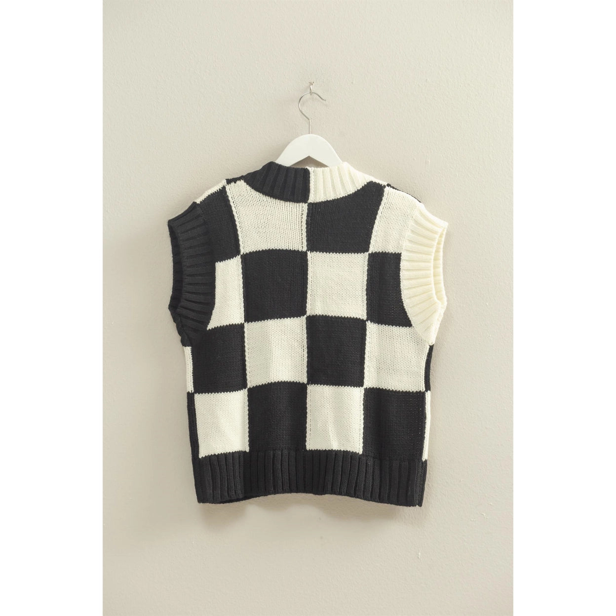V-Neck Checkerboard Knit Sweater Vest