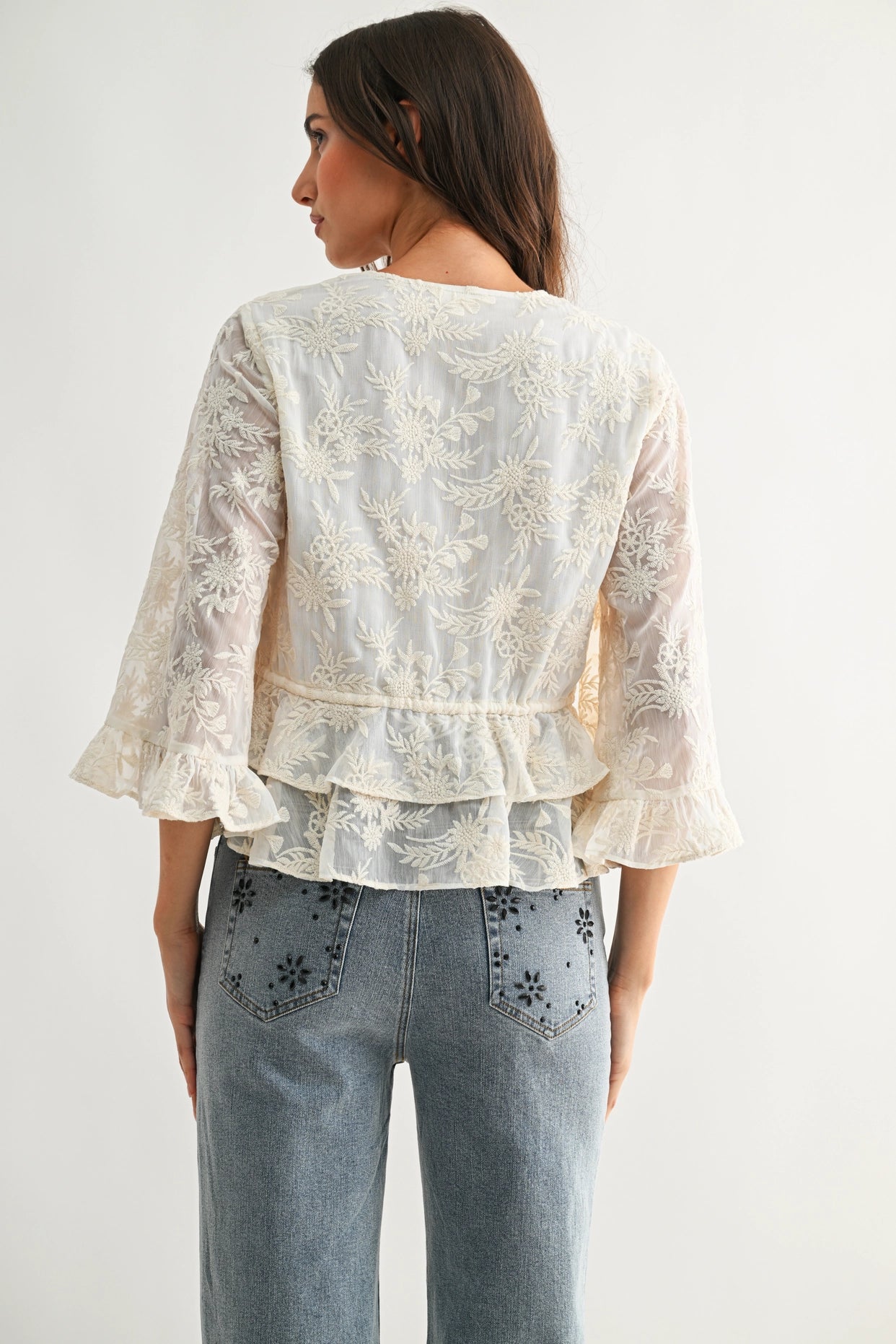 Boho Embroidered Flowy Bell Sleeve Blouse