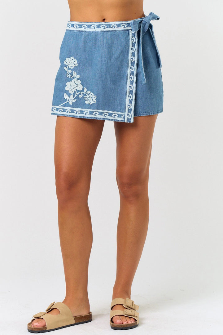 Embroidered Detail Wrap Skort