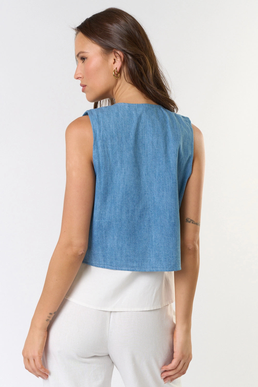 Embroidery Detail Denim Vest Tank